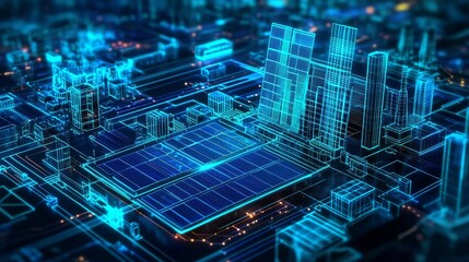 Smart grid solutions with solar panel energy storage unit outline concept, transparent background