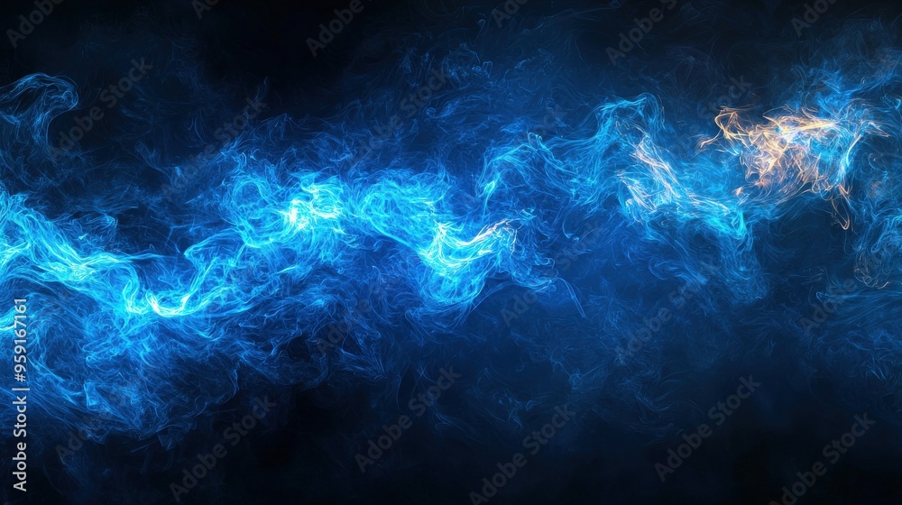 Wall mural Dark background with vivid blue fiery swirls, abstract design, intense and dramatic, copy space available.