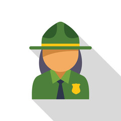 This vector illustration icon design shows a park ranger wearing a traditional green uniform and hat with badge