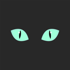 Staring emerald cat eyes in the dark. Halloween, scary, mystery, horror concepts.  Flat vector design isolated illustration. 