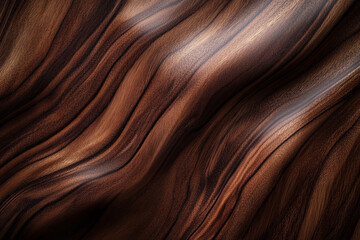 Obraz premium Polished walnut wooden backdrop with deep, chocolate-brown tones and a satin finish. The wood grain is smooth and flowing, creating a luxurious, elegant background that exudes warmth and