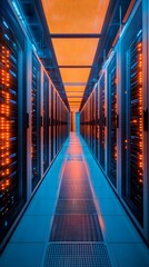 Bustling server farm equipped with advanced high-tech equipment and systems