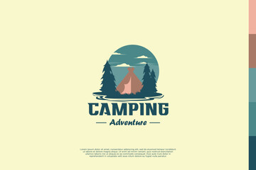 Camping, camp logo or label. Outdoor recreation logo design