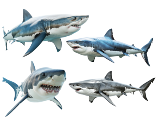 Shark isolated on transparent background, set of