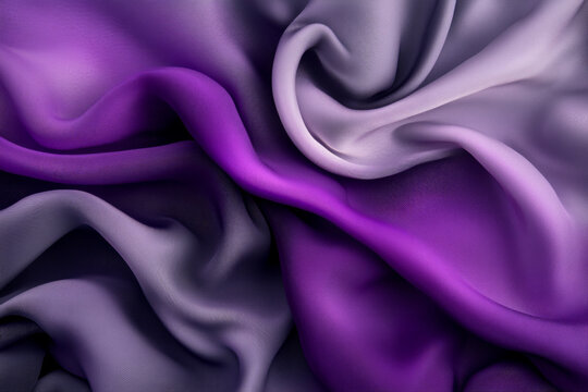 A sophisticated abstract background with flowing 3D silk fabric in gradient hues of deep purple to soft grey. The fabricâ€™s smooth waves add a touch of elegance.
