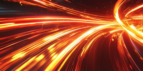 A high-energy background with intersecting light lines in bold red and orange. The lines flow rapidly, creating a sense of speed and excitement.