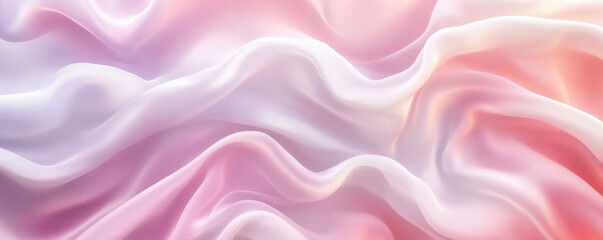 Obraz premium An abstract background with flowing 3D silk fabric in gradient hues of pale pink to soft white. The fabricâ€™s texture adds a gentle, dreamy quality to the scene.