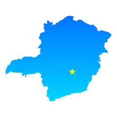 Map of Minas Gerais with its capital Belo Horizonte in Brazil with a professional blue style