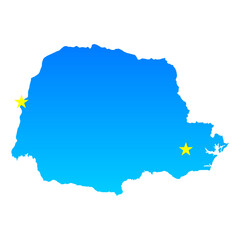 Map of Parana with its capital Curitiba in Brazil with a professional blue style