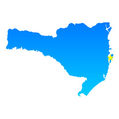 Map of Santa Catarina with its capital Florianopolis in Brazil with a professional blue style