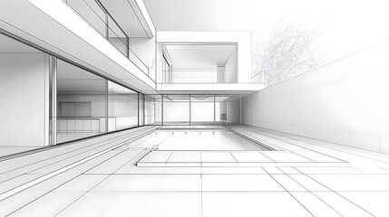 Minimalist architectural sketches, line drawing, white background. 32k, full ultra HD, high resolution