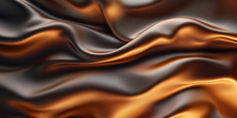 Fototapeta premium An abstract background featuring 3D wave-like silk fabric in gradient shades of amber and bronze. The fabricâ€™s texture is smooth and warm, creating an inviting effect.