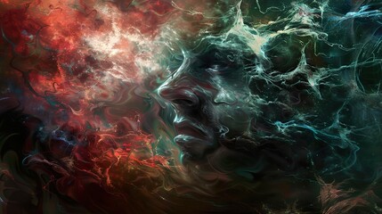 Abstract portrait of a face emerging from a swirling nebula, evoking emotions of mystery and wonder.