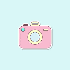 National Tourism Day Element. Travel camera sticker. Travel concept. Travel and tourism  object. Cartoon hand drawn flat illustration isolated on light background. 