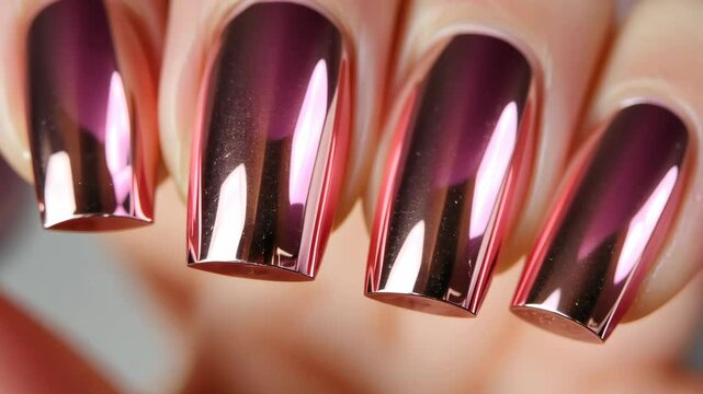 Discover an elegant nail art creation showcasing a striking metallic rose gold finish. This tutorial guides you through crafting these chic nails effortlessly at home
