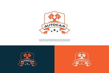 Obraz premium Vintage workshop emblem logo design. Car repair logo design.