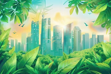 A City Skyline Peeking Through Lush Foliage
