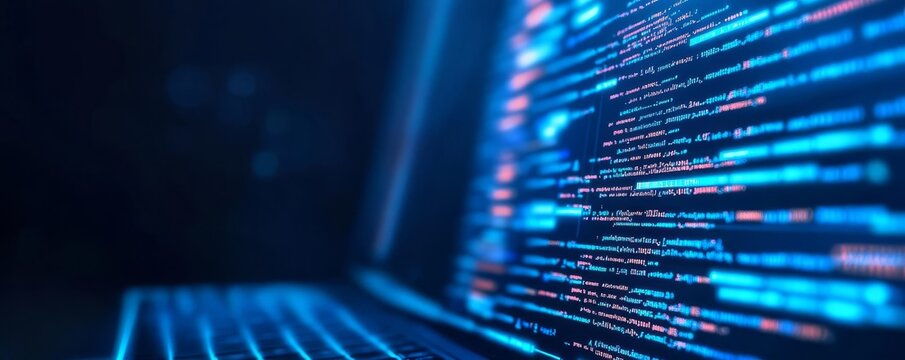 Frontend developer, virtual screens, coding modern interfaces, blue neon highlights