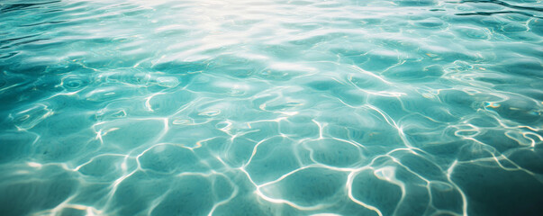 Crystal clear water with soft, concentric ripples expanding across the surface. The light catches the tiny waves, creating shimmering reflections in a gradient of blues, from deep to sky blue. Perfect