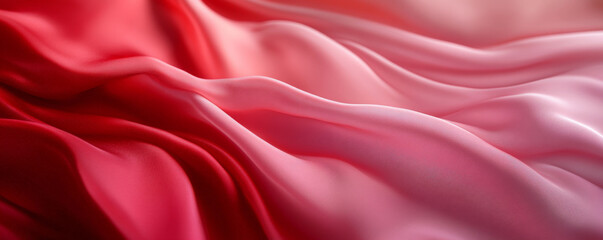 Fototapeta premium An abstract background with 3D silk fabric waves in gradient tones of ruby red to soft pink. The fabric creates a rich, elegant look with its smooth, flowing texture.