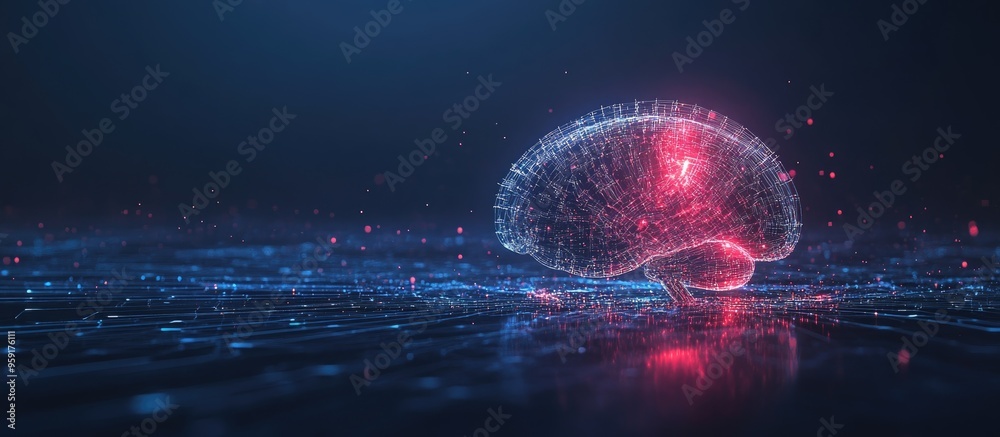 Poster abstract concept of ai computing with a representation of an intelligent brain processing data set a