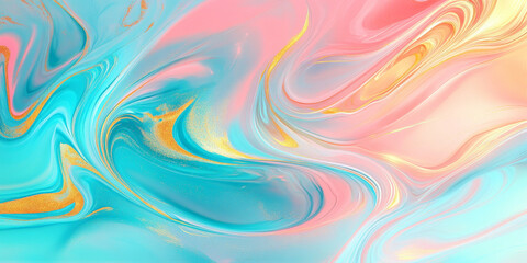 Obraz premium A radiant bright abstract background with swirling gradients in hues of turquoise, pink, and gold. The design features fluid color transitions and a modern aesthetic.