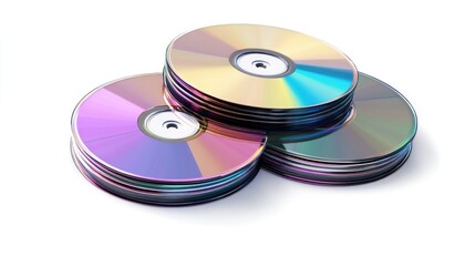 Fototapeta premium Colorful CDs and DVDs isolated on a white background