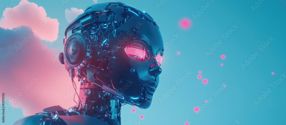 Poster 3d visualization of a robot representing cloud computing concepts