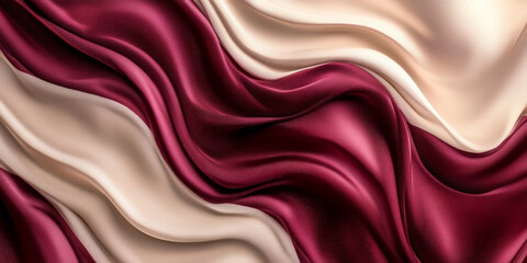 A sophisticated abstract background with silky, 3D wave patterns in gradient shades of burgundy to cream. The fabricâ€™s rich texture adds depth and elegance.