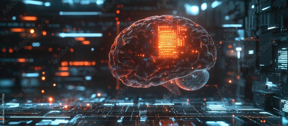 Poster concept of technology using artificial intelligence to effectively and quickly analyze data featurin