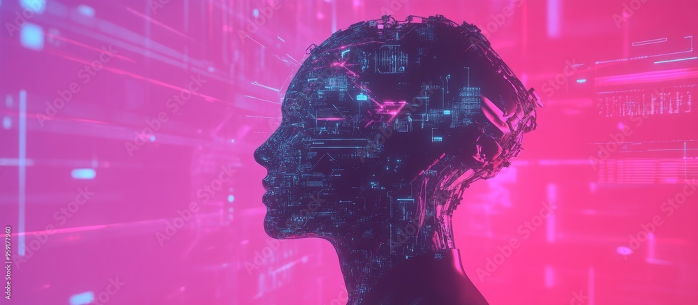Poster contemporary backdrop symbolizing artificial intelligence cutting edge technologies robots and a per