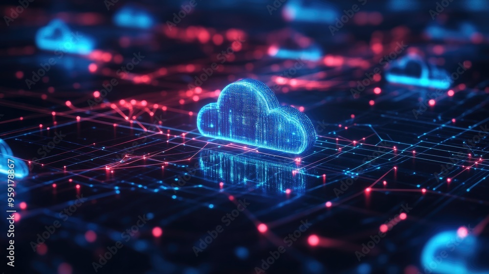 Poster digital background featuring a networking connection and cloud computing concept