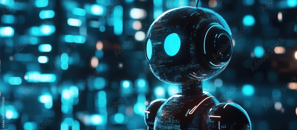 Poster symbol representing a chatbot or social bot alongside algorithmic elements