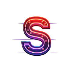 Bright neon letter S glowing with vibrant colors and style in transparent background