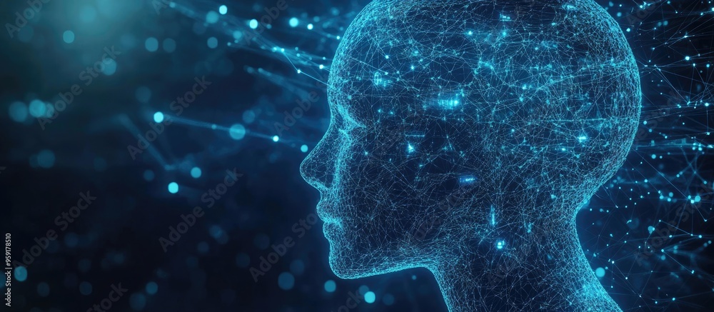 Poster artificial intelligence and technology background with a web focused virtual concept