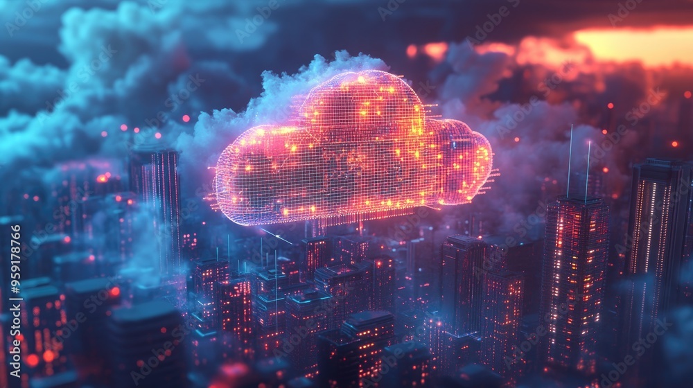 Poster iot data transfer cloud computing and smart city concepts represented visually
