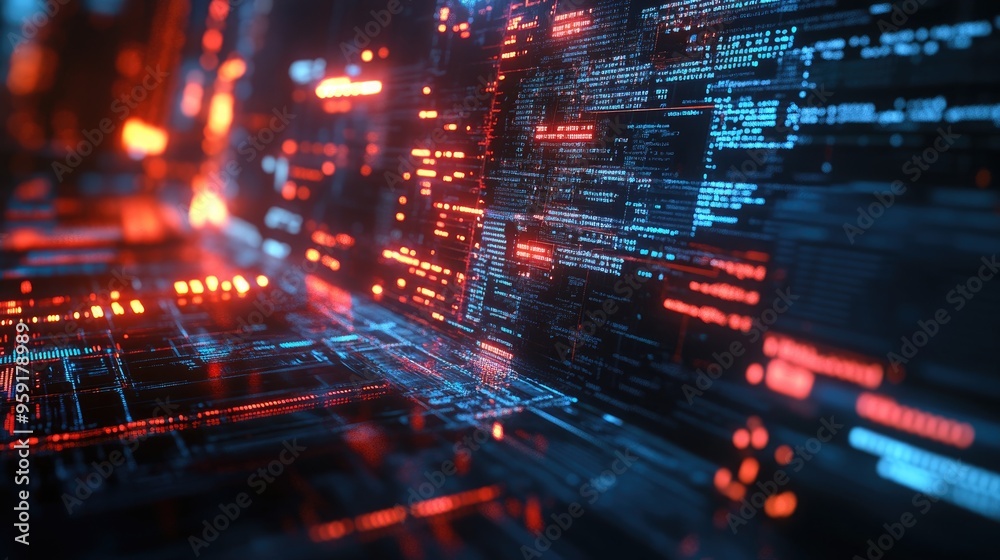 Poster cybersecurity interface with code and data elements
