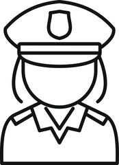 Simple line icon of a female police officer wearing a uniform and hat