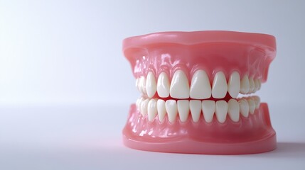 Obraz premium Dental model removable teeth displayed on a white backdrop