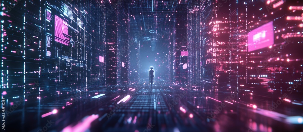 Aufkleber futuristic ai robot analyzing big data in an innovative 3d rendering showcasing advanced technology 