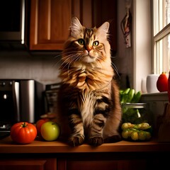 The Regal Foodie: A Majestic Maine Coon Surveys His Kitchen Domain 