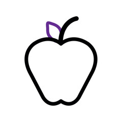 Outlined apple icon with purple leaf and black outline Vector