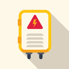 Yellow electrical panel showing high voltage sign with long shadow, flat vector illustration