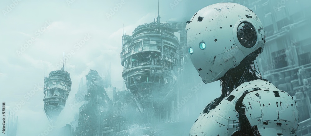 Aufkleber robots in a futuristic imaginative setting explore science fiction and ai concepts through surreal a