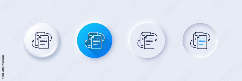 Poster documents workflow line icon. neumorphic, blue gradient, 3d pin buttons. doc file page sign. bureauc