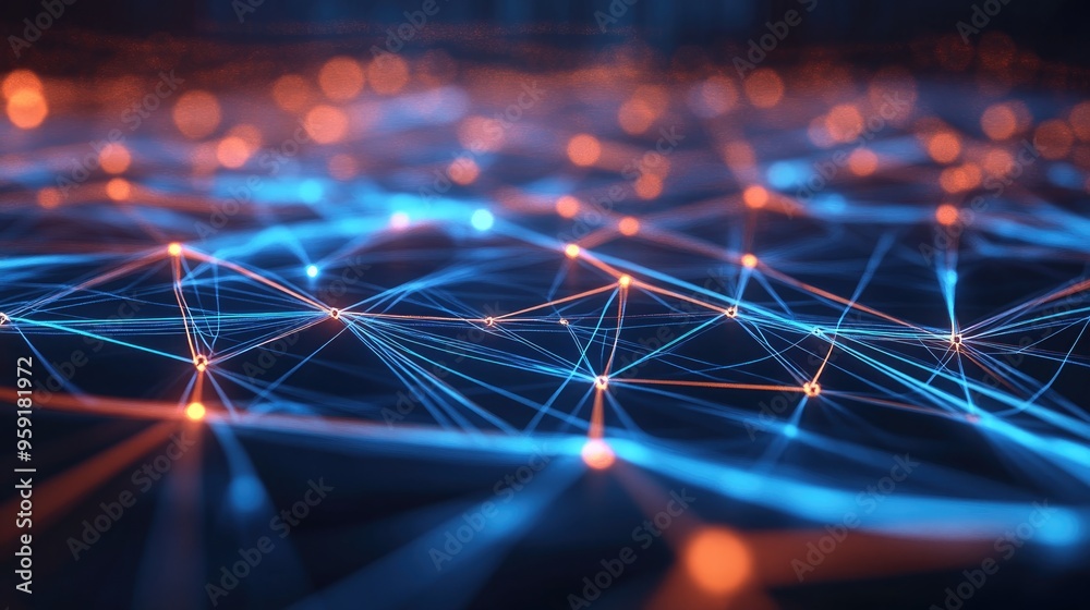 Poster concept of a digital age represented by network lines highlighting technology trends big data and ne