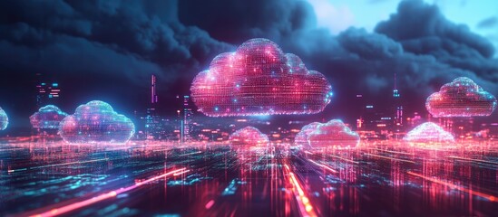 Obraz premium 3D Illustration of Cloud Computing and Cybersecurity in the Digital Realm