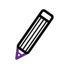 Pencil icon with purple tip and black outline Vector