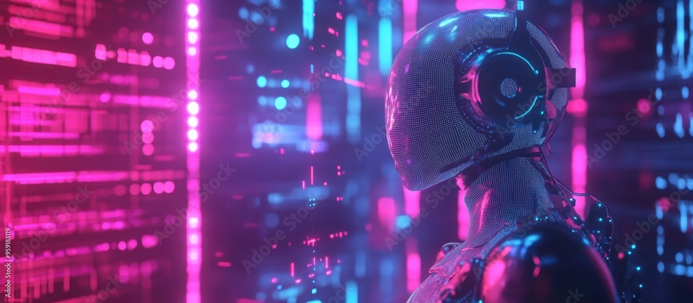 Poster concept of using ai technology to replace human roles with its ability to swiftly and accurately ana