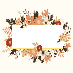 autumn flowers with leaves frame